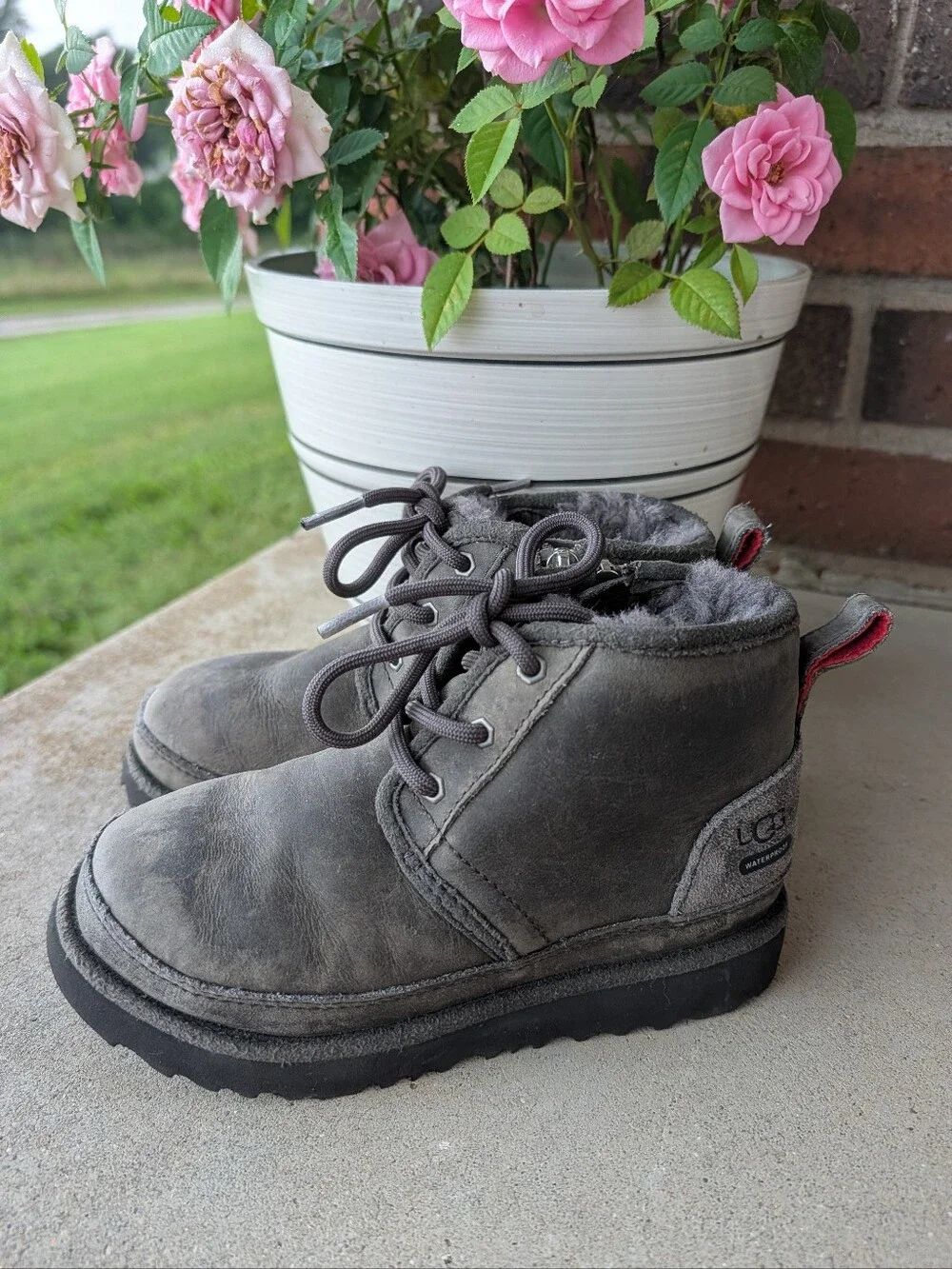 🥰EUC UGG Australia Neumel II Waterproof Lace Up Suede/Sherpa Ankle Boots, 12K